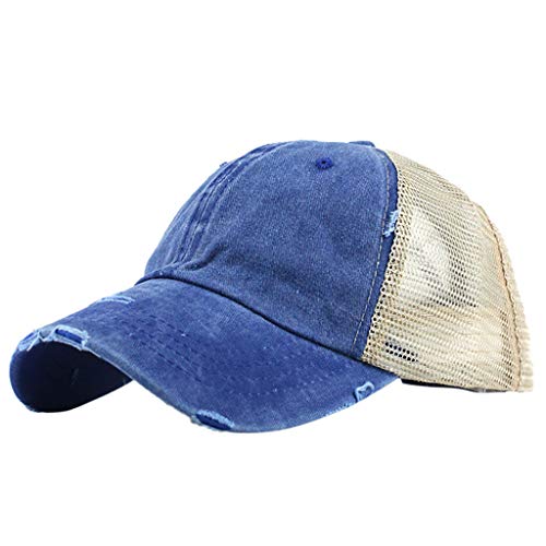 Buns - Gorra lisa para cola de caballo, visera de camionero, unisex, gorras desordenadas sobre la puerta, estante para gorras de béisbol, azul, Talla única