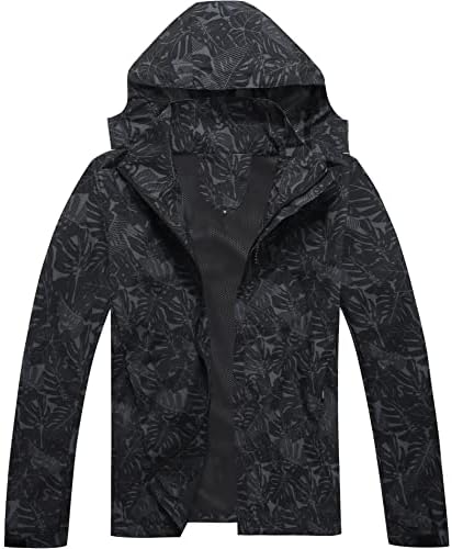 SWISSWELL Men's Waterproof Windproof Hooded Jacket Lightweight Raincoat Outdoor Hiking Jacket Hat Detachable Coat 1482-2-Black L