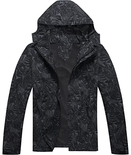 Swisswell Men's Waterproof Windproof Hooded Jacket Lightweight Raincoat Outdoor Hiking Jacket Hat Detachable Coat 1482-2-Black L #TOP23
