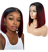 Ombre Short Bob Wigs for Black Women Straight Human Hair Wigs T-Part 13x4x1 Lace Front Wigs with ...