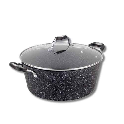 Scoville NEVERSTICK 32cm Stock Pot with Lid, Large Non-Stick Deep Cooking Pot, 8L, Suitable for All Hobs Including Induction, Perfect for Batch Cooking, Dishwasher Safe, PFOA Free, Aluminium, Black