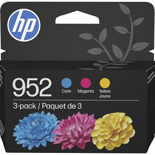 HP 952 Cyan, Magenta, Yellow Ink Cartridges (3-Pack) | Works with Printer Series: OfficeJet 8702, OfficeJet Pro 7720, 7740, 8210, 8710, 8720, 8730, 8740 | Eligible for Instant Ink | N9K27AN