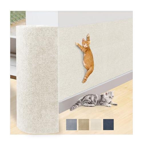 Kratzmatte für Katzen, 250 x 40 cm, selbstklebende Teppichmatte, zuschneidbar, Kratz-Möbelschutz, Ersatz für Kratzbaum, Regale, Couch, Möbel, DIY-Schutz, Beige