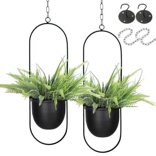 Shineloha 2er Set Blumenampel Hängend Innen, Metall Hängeampel Schwarz – Ansicht 1