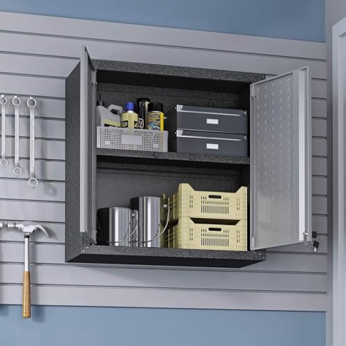 Image of Manhattan Comfort Fortress Floating Storage Cabinet, Modern Stainless-Steel Garage Cabinet, Grey