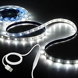 Aclorol LED Streifen mit USB Anschluss 5M Kaltweiß 6000K 60 LEDs/m Dimmbar LED Band Selbstklebend 8mm Breit Flexibel für Küche Schränke Spiegel Vitrine Bett Hintergrundbeleuchtung
