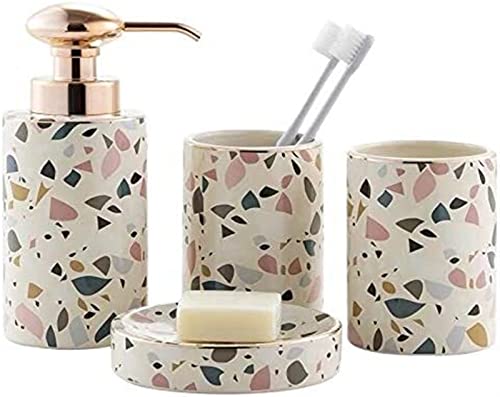 YQBUER Home bathroom accessories set Ceramic Bath Accessory Set Terrazzo Bathroom Accessories Set 4 Pieces Sanitary Combination Wash Tool Suitable for hotel bathrooms