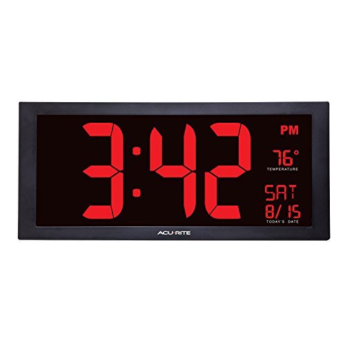 AcuRite 75100 Oversized LED Clock with Indoor Temperature, Date and Fold-Out Stand, 18 by AcuRite