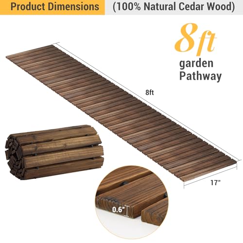 8FT Straight Wooden Garden Pathway Walkway Outdoor Roll Out Decorative Garden Non-Slip Patio Path Decorative Boardwalk Outdoor Road Floor for Backyard Beach Wedding Party by RHINEINMIST - Image 3