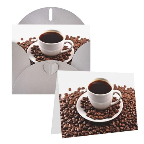 FHEDVBN コーヒー豆&カップグリーティングカードセット ブランクカード 4x6インチ バースデーカード ウェディングカード お見舞いカード サンキューカード 封筒付きメモカード あらゆる機会に