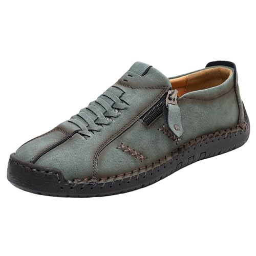 Baskets décontractées homme similicuir vert chaussures lacets cousus main 39.5