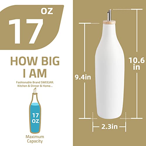 Sweejar Matte Ceramic Olive Oil Dispenser Bottle with Spout, 17 Oz Oil Dispenser for Kitchen Counter, Opaque Oil Cruet for EVOO, Vinegar, Avocado Oil Container for Cooking, Pack of 1 (Beige)