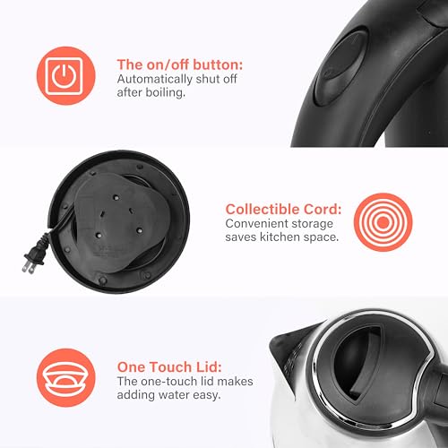 Tetera eléctrica de acero inoxidable 1.8L negra miniatura 4