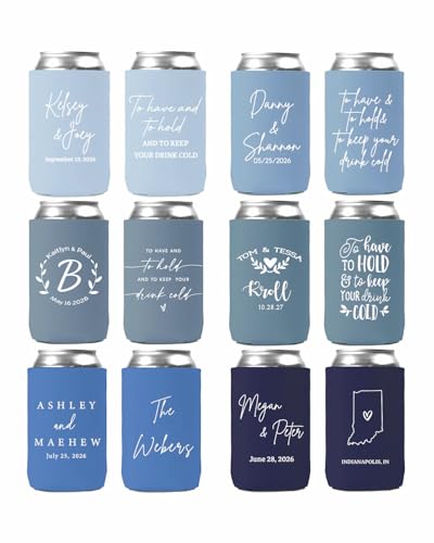 100 PCS Customized Wedding Can Coolers Personalized Wedding Favors Monogram Can Holders (Custom, 100 can cooler)