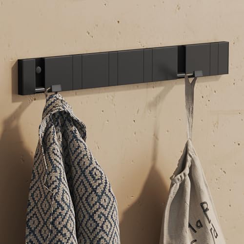 doporro Patère Murale Porte Manteau Mural sans Percage Noir de 6 Crochets Rétractables pour Porte Entrée Cuisine Salle de Bain Wandgarderobe01