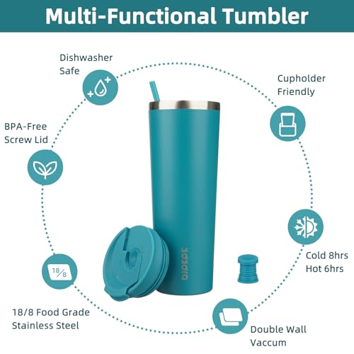 Image of BJPKPK 30 oz Coffee Tumbler with Straw, Insulated Stainless Steel Cup