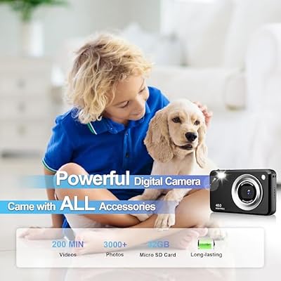 كاميرا رقمية، كاميرا FHD 1080P Point and Shoot للأطفال، مع بطاقة 32 جيجابايت، تكبير 16X مضاد للاهتزاز، 48 ميجابكسل صغير الحجم محمول، للأطفال المبتدئين، المراهقين، الطالبات، الصبي