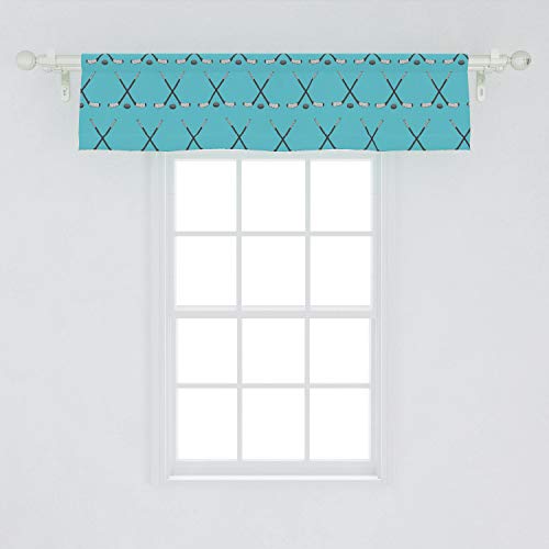 Lunarable Ice Hockey Window Valance, Ice Sports Equipment Pattern With Stick And Puck, Curtain Valance For Kitchen Bedroom Decor With Rod Pocket, 54" X 12", Sky Blue #TOP1