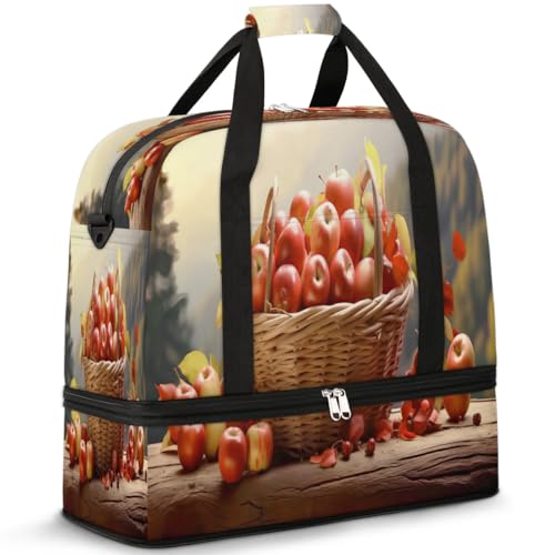 Travel Duffel Bags Apples Pattern Foldable Weekender Bags for Women with Shoes Compartment Waterproof & Tear Resistant Carry on Overnight Luggage Duffel Bag Shoulder Sports Tote Bag,B-748