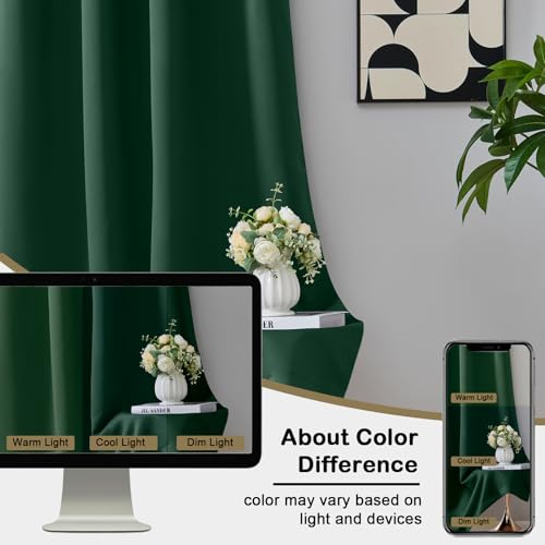 Image of Christmas Green Short Blackout Curtains for Bedroom 54 Inches Long 2 Panels, Modern Window Treatments Thermal Insulated Curtains for Living Room, Rod Pocket Blackout Drapes, 2x40Wx54L Inches