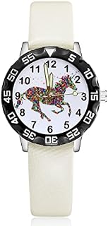 Girl Watch Fashion Cute Unicorn Horse Style Watches Student Girls Boys Quartz Leather Wrist Watch Clcok Watches for Girls (Color : White)