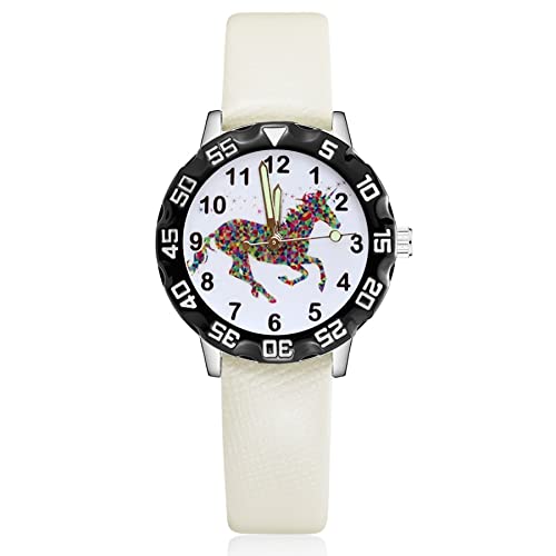 YANYUESHOP Girl Watch Fashion Cute Unicorn Horse Style Watches Student Girls Boys Quartz Leather Wrist Watch Clcok Watches for Girls (Color : White)