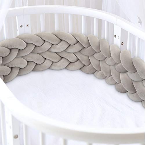 Luchild Bettumrandung Babybett Baby Nestchen Bettumrandung Weben bettschlange geflochten Stoßfänger Dekoration für Krippe Kinderbett (200cm Grau)