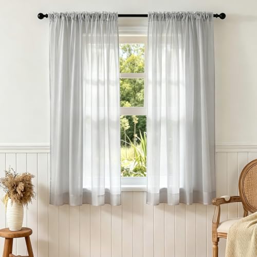 Image of NAKIHOUSE Voile Curtain, 2 Panels Net Curtains for Windows 63 Drop, Elegant Slot Top Sheer Curtains, Light Filtering Silver Grey Voile Curtains for Living Room, Breathable & Graceful Window Drapes