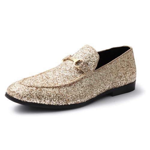 Men's Penny Slip-on Glitter Loafer Metallic Cap Toe Tuxedo Dress Shoes Sparkly Sequins Smoking Slipper Prom Party Wedding Comfortable Lightweight4