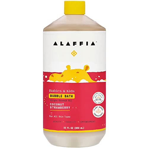 Alaffia Babies And Kids Bubble Bath, Gentle Baby Essentials For Delicate Skin, Cleansing & Calming Bubbles, Plant Based Formula, Vegan, Coconut & Strawberry, 32 Fl Oz #TOP6
