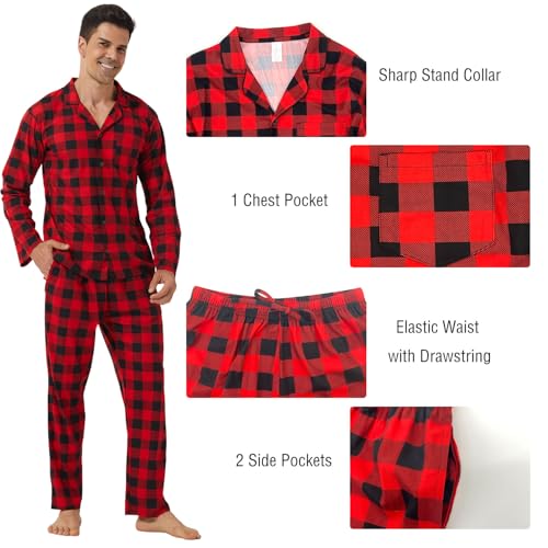 LANBAOSI Mens Pajama Set Button Down Long Sleeve Lounge Shirts Pants Sleepwear Soft Plaid Pjs Set with Pockets4