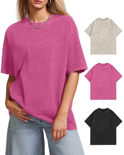 Aiyino Women's Oversized Cotton T Shirts 3 Pack Vintage...