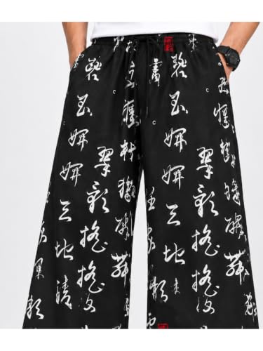 Image of Mens Boho Hippie Harem Pants | Black Printed Wide-Leg Trousers | Koren Streetwear Loose Baggy Fit Summer Lounge Yoga Lowers |Trouser Relaxed Fit for Men | Men Drawstring Pants