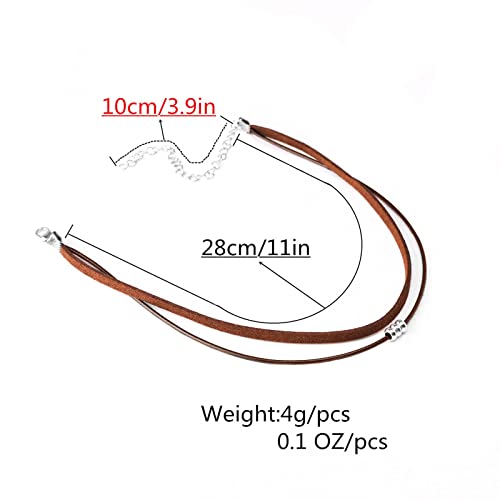 Boho Layered Suede Choker Necklace - Brown Velvet Gothic Leather Silver Beaded Chain Retro Jewelry for Women4