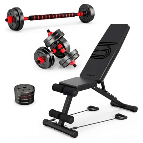 Banco Supino Musculação com Kit Halteres Barras Anilhas Regulável Consport