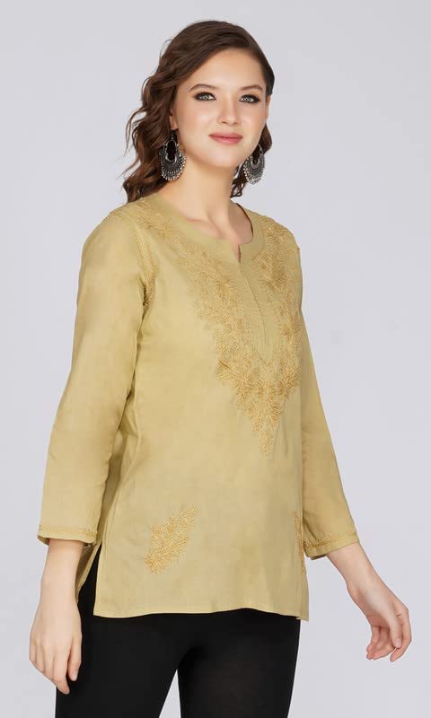 Image of Vahson Designer Hand Lucknowi Chikankari Embroidery Cotton Short Kurti for Women /Girls