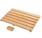 Bamboo Bath Mat - Comes with Soap Dish - Mid-Large, Non Slip, Wood Bathmat for Bathroom and Sauna Fl