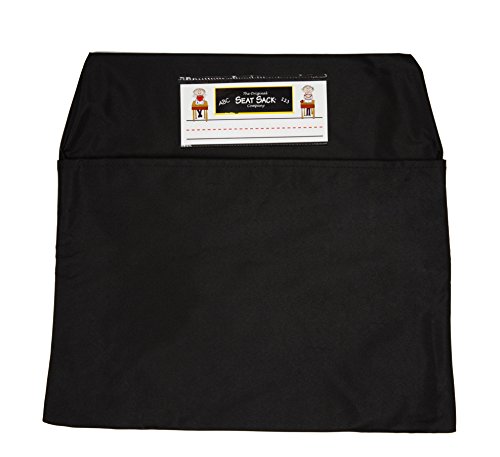 Image of Seat Sack Student Chair Storage Pocket - 17 inch, Single Pocket, Classroom Chair Organizer for Student Desks, Durable Over-the-Chair Storage, Ready-to-Use Name Tag Window, Black, 1-Pack
