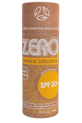 ZERO Waste 100% Plastic Free Natural Sunscreen Stick, SPF 20 Reef Safe and Kid Friendly, Water Resistant, Push Up Cardboard Tube, Sunblock Made From Beeswax, Shea Butter and Coconut Oil, 1.5 Oz