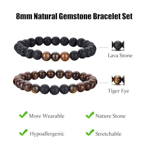 image for RANKEEF Mens Bracelets 8MM Natural Stone Beads Bracelet Set Stretch Ad