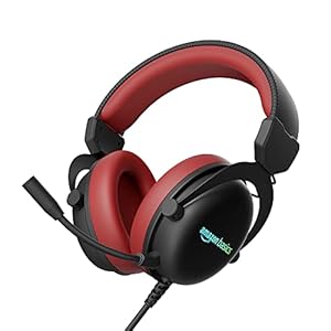 Amazon Basics Wired Over The Ear Gaming Headphones with Mic | RGB | 7.1 Channel Surround Audio | Remote Control (Black – Red)