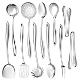 304 Stainless Steel Kitchen Utensils Set,11 Pcs Stainless Steel Cooking Utensils Set, Long Metal Cooking Utensil Gadgets Tools Set with Spatula, Spoon,Skimmer,Tongs etc (Dishwasher Safe)