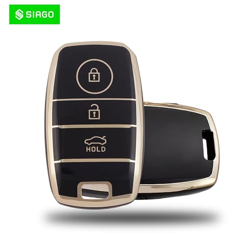 Image of SIAGO SIA356 TPU Key Cover and Metal Keychain Compatible for Kia Sonet | Carens | Seltos 3 Button Smart Key (Black Pack of 1)