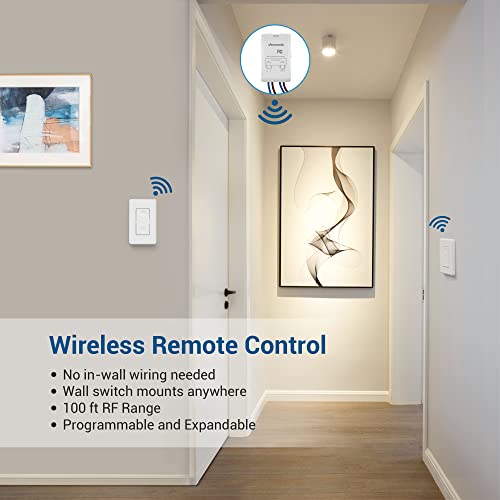 Dewenwils Wireless Light Switch, No Wiring, Programmed And Expandable, 100 Ft Rf Range, Remote Control Wall Light Switch Kit, Remote Switch Lighting Fixture For Ceiling Lights, Fans, Lamps #TOP3