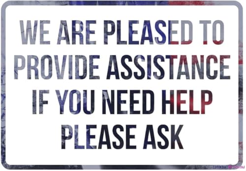 8"x12" inch Please Ask For Assistance Vintage Retro Wall Plaque | Aluminum retro plate, home office bar club pub visitor‑service‑request decorative wall‑poster decor plaque