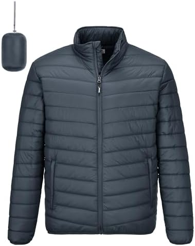 Outdoor Ventures Herren Steppjacke Packbare Leichte Warme Pufferjacke | Maschinenwäsche, Winddicht, Wasserabweisend, Weich, Übergangsjacke, 3 Taschen, für Outdoor Casual Wandern Re