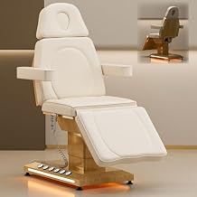 Icoget Professional Esthetician Bed with LED Light, Fully Electric Massage Table 3 Motor, Motorized Adjustable Spa Chair Facial Bed for Beauty Salon, Medical, Off-White