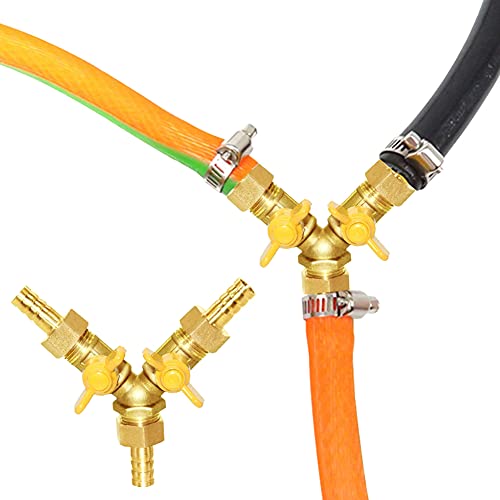Joywayus 3 Way Shut off Ball Valve 1/2" Hose Barb Y Shaped 2 Switch Brass Fitting