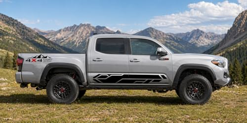 Image of 4x4 Off Road Sport Truck Decal Stickers 2PCS - Premium Vinyl Side Graphics for Pickup Bed - Compatible with Tacoma, Tundra, F150, RAM, Wrangler - Black & Red - Includes Squeegee (Mountain Sport)