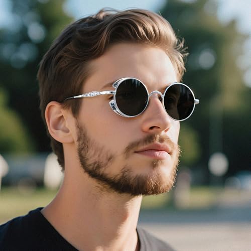 J&L Glasses Polarized Round Steampunk Sunglasses for Women Men Gothic Glasses Mental Frame2
